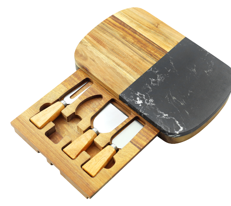 5-Piece Oak Wood Cheese Knife Set with Cheese Board HS4267