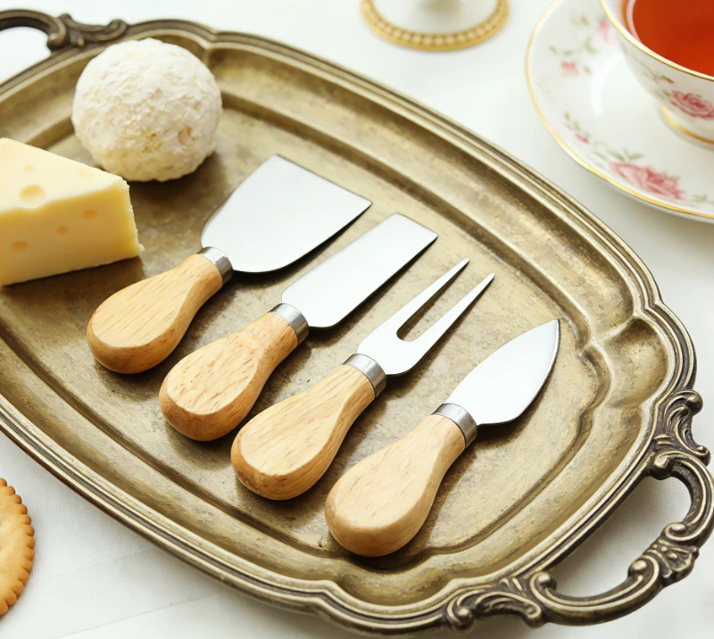 HS4114 5Piece Oak Wood Cheese Knife Set with Cheese Board