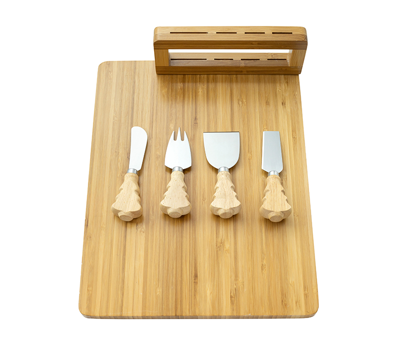 5-Piece Oak Wood Cheese Knife Set with Cheese Board HS4253