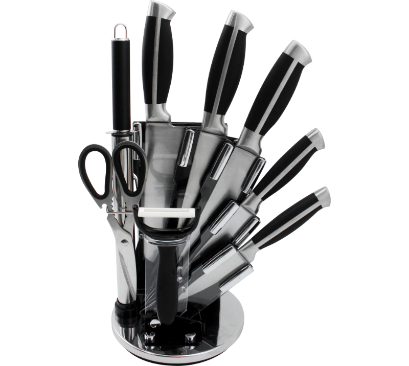 HS2027 Essential Stainless Steel Knife Set with acrylic stand, 9 Piece knife set