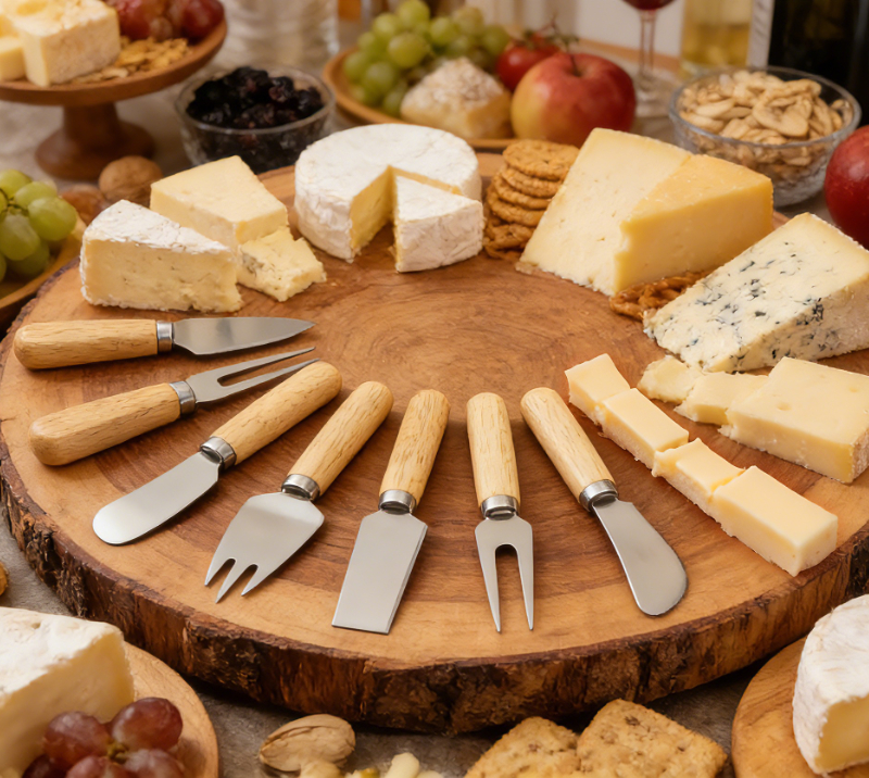 8-Piece Oak Wood  Cheese Knife Set