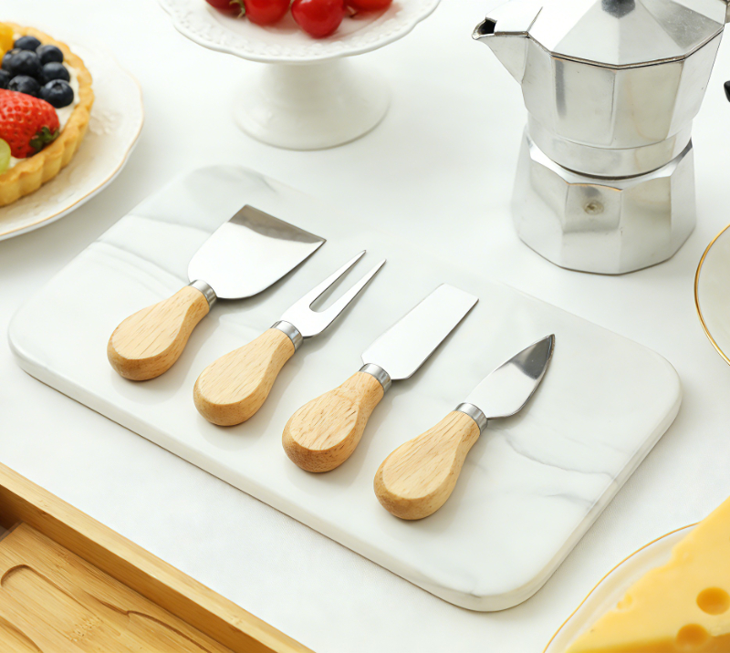 HS4114 5Piece Oak Wood Cheese Knife Set with Cheese Board