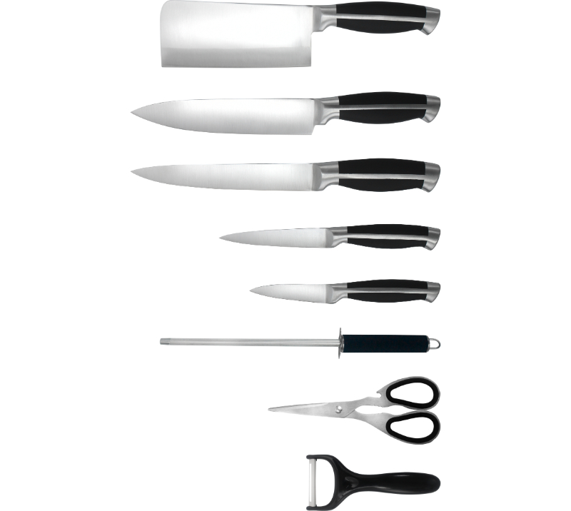 HS2027 Essential Stainless Steel Knife Set with acrylic stand, 9 Piece knife set