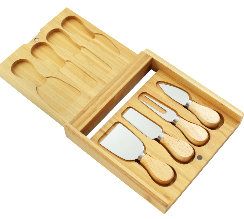 HS4114 5Piece Oak Wood Cheese Knife Set with Cheese Board