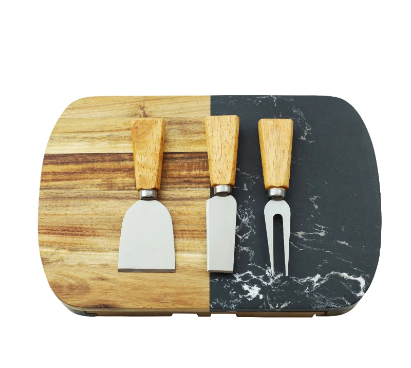 5-Piece Oak Wood Cheese Knife Set with Cheese Board HS4267