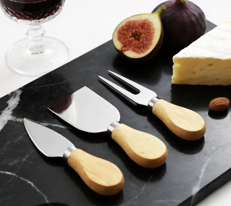 HS4234 3-Piece Oak Wood  Cheese Knife Set With Book Color Box