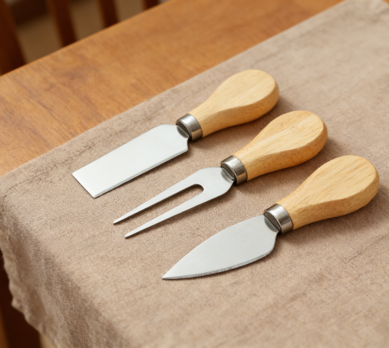 4 pcs Oak Wood Cheese Knife Set with Cheese Board