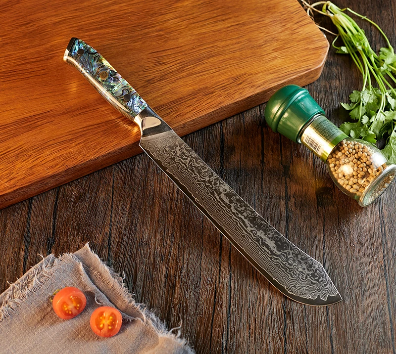 HS1047 Damascus Steel Blade+Resin Handle Butcher knife