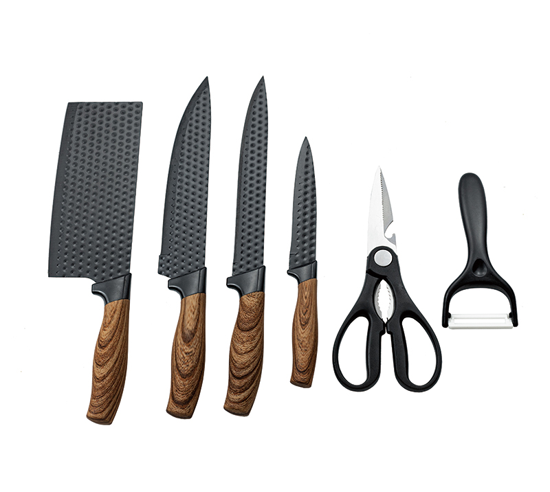 6-Piece Hammered Kitchen Knife Set with Wood Handle