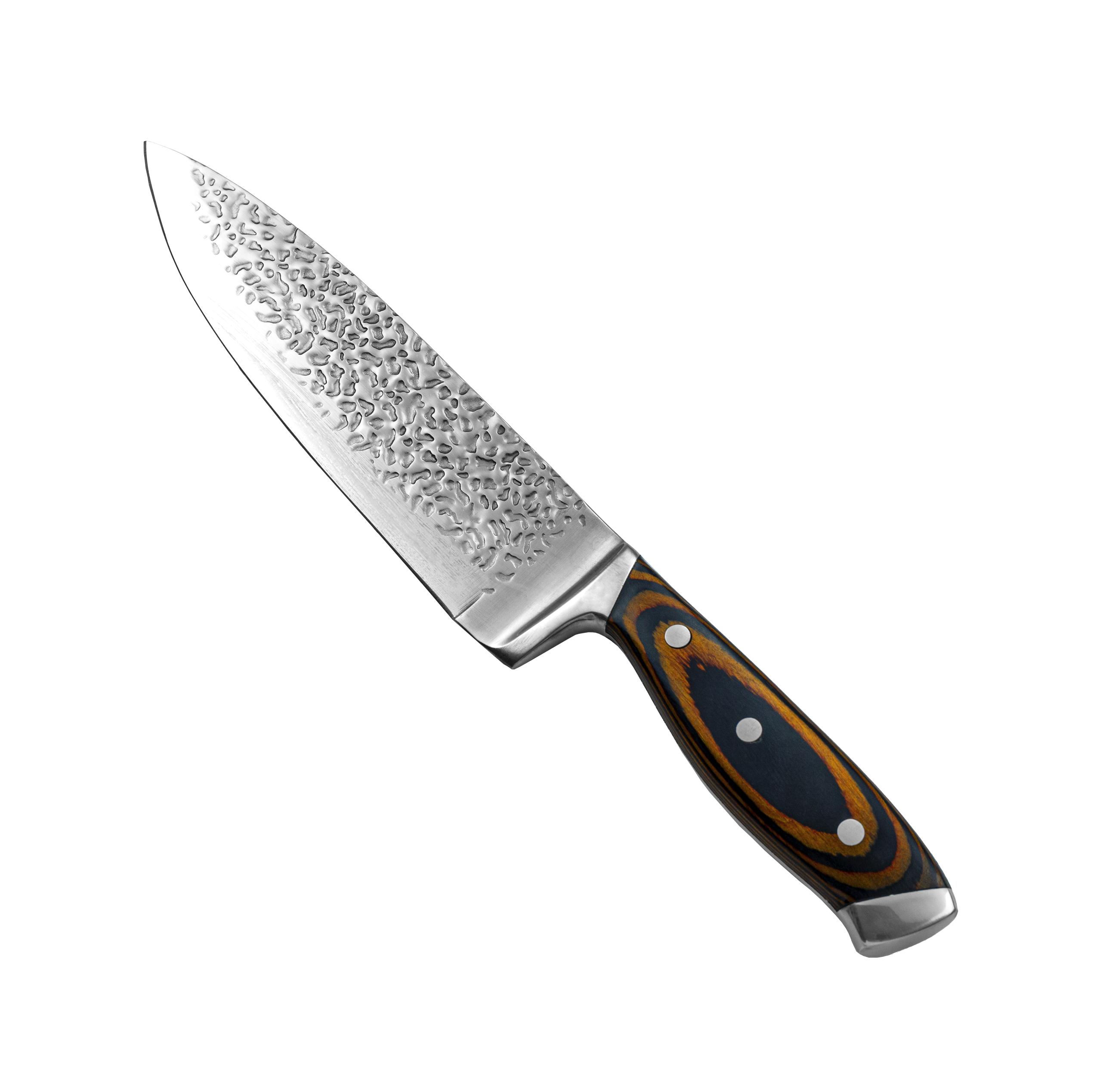 HS3078 7 pcs wooden handle & Double-bladed kitchen knife set with hammer-patterned +magnetic wooden