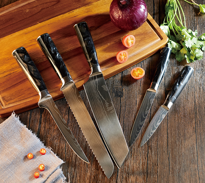Damascus Steel Blade+Resin Handle 5pcs set