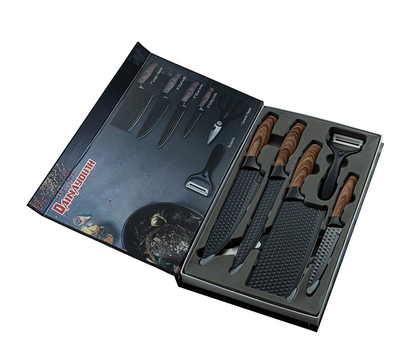 6-Piece Hammered Kitchen Knife Set with Wood Handle