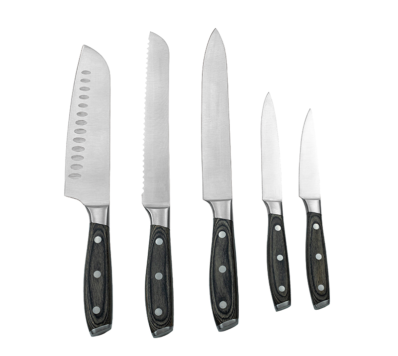HS3009 6pcs High quality walnut handle Forged kitchen knife set with Acacia wood +acrylic knife stan