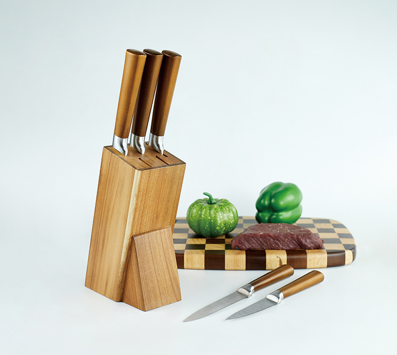 HS3085N 6pcs High quality Hollow handle kitchen knife set with wood knife stand/holder