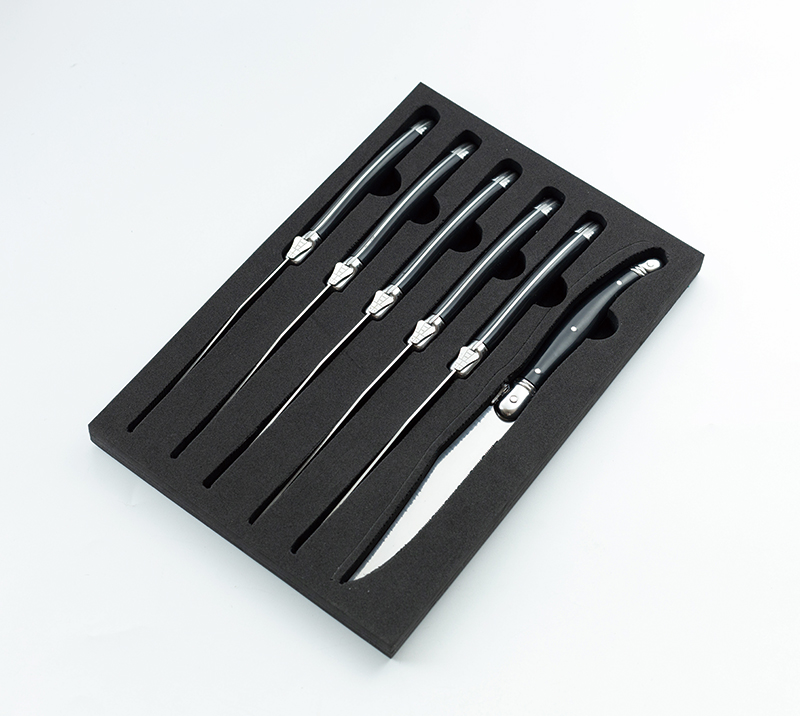 6-Piece French Style Serrated Cheese Knife Set with Black Handle &ndash; Gift Box