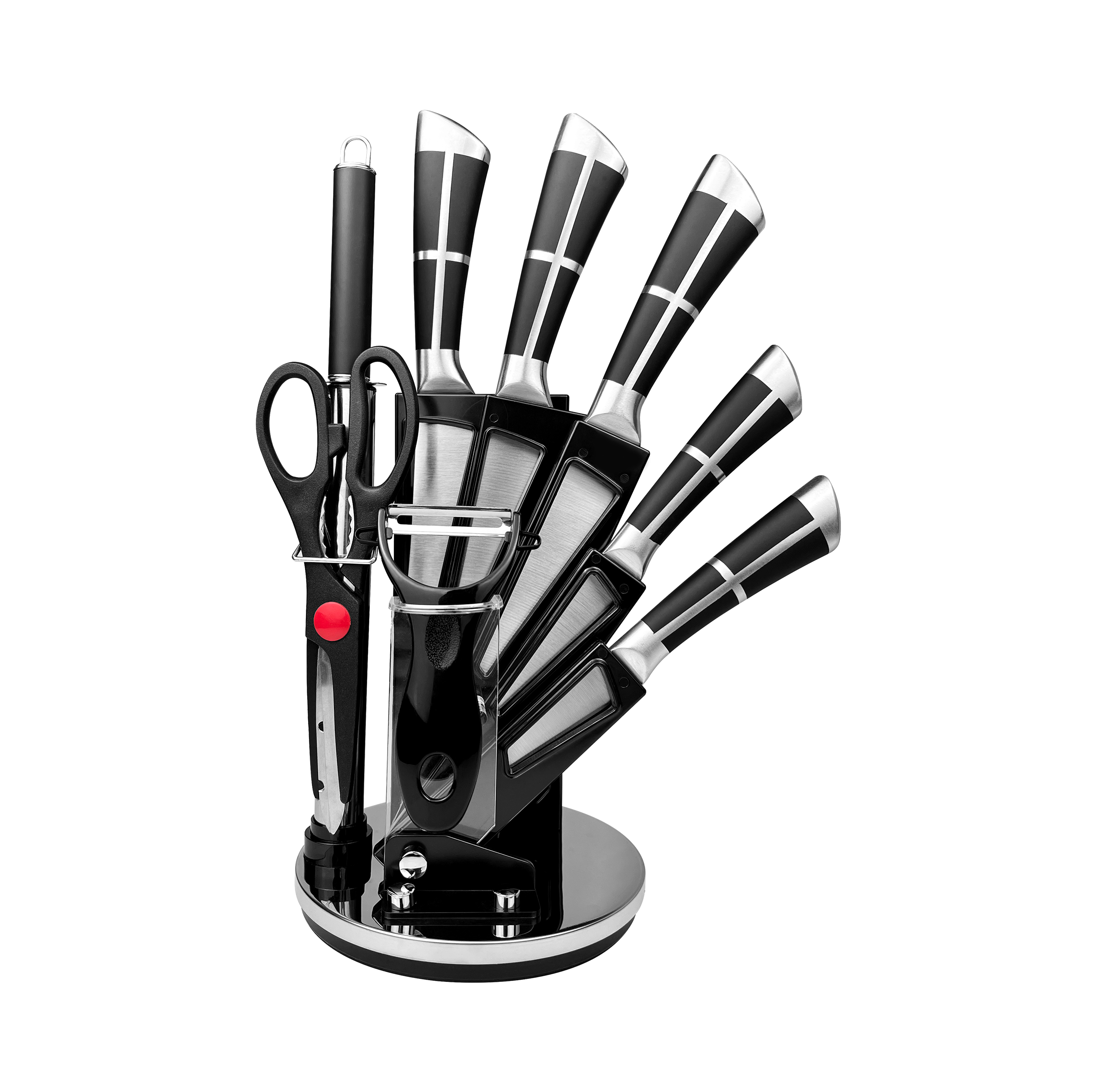 HS2009 Stainless Steel Hollow Handle Kitchen Knife 9-Piece Kitchen Knife Set with knife stand