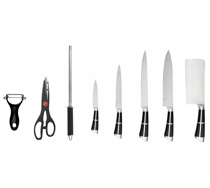 HS2009 Stainless Steel Hollow Handle Kitchen Knife 9-Piece Kitchen Knife Set with knife stand