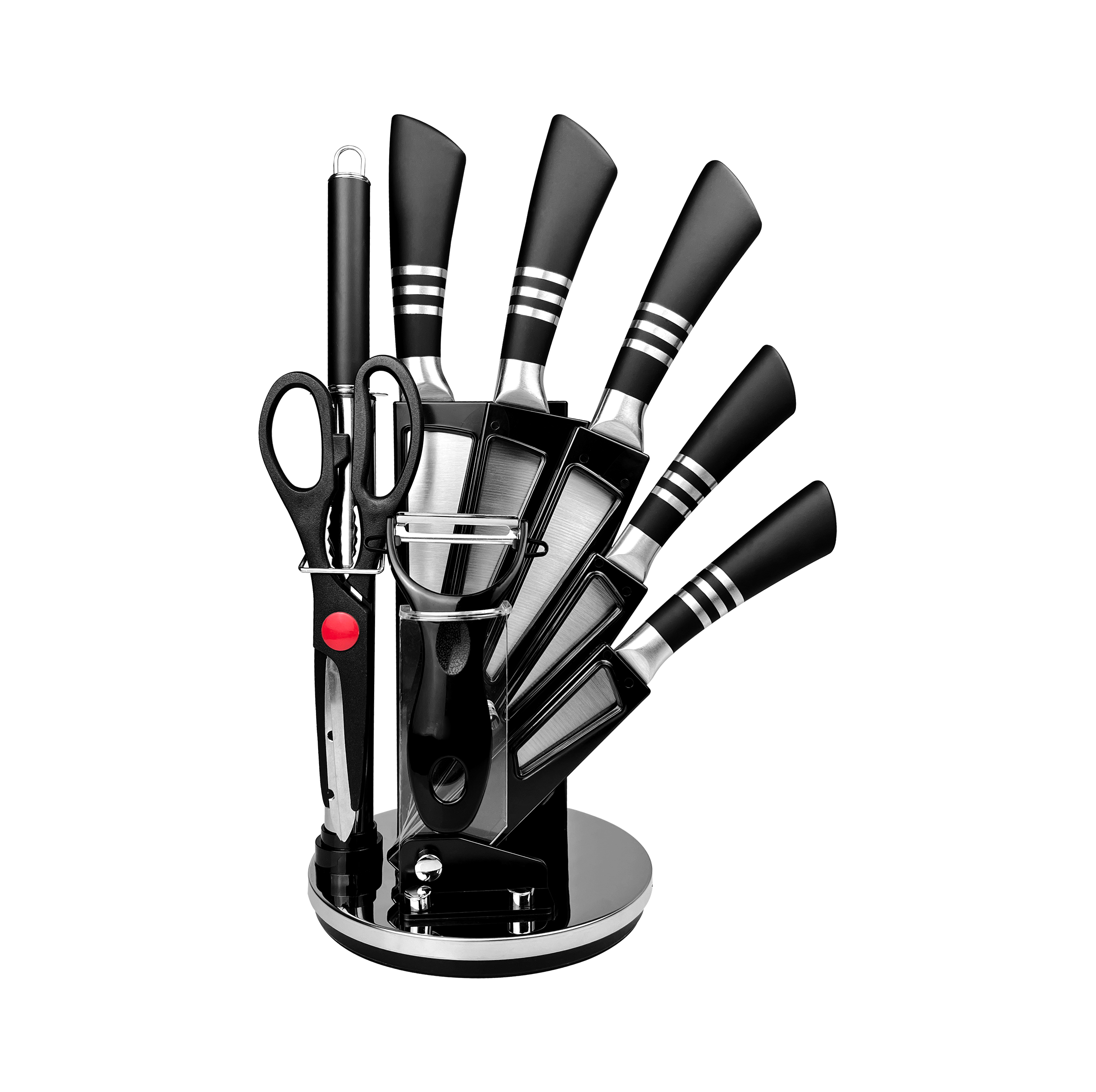 HS2007 Stainless Steel Kitchen Knife Set, 9pcs Kitchen Knife Set with Acrylic Block, Sharp Cooking K