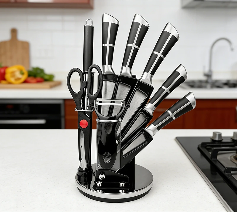 HS2009 Stainless Steel Hollow Handle Kitchen Knife 9-Piece Kitchen Knife Set with knife stand