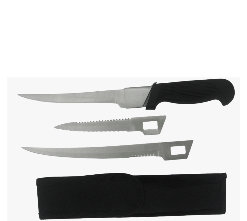 FK18 3-Piece Fillet Knife Set with Sheath, Stainless Steel Fishing Knives for Outdoor & Kitchen Use