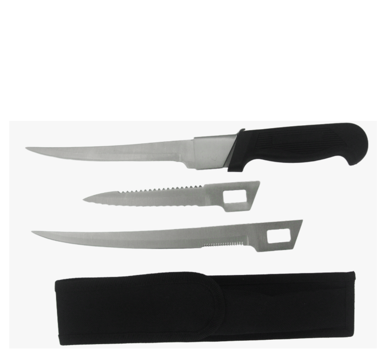 FK4 3PCS Interchangeable Blade Fillet Knife with Sheath, Stainless Steel Fishing Knife for Outdoor