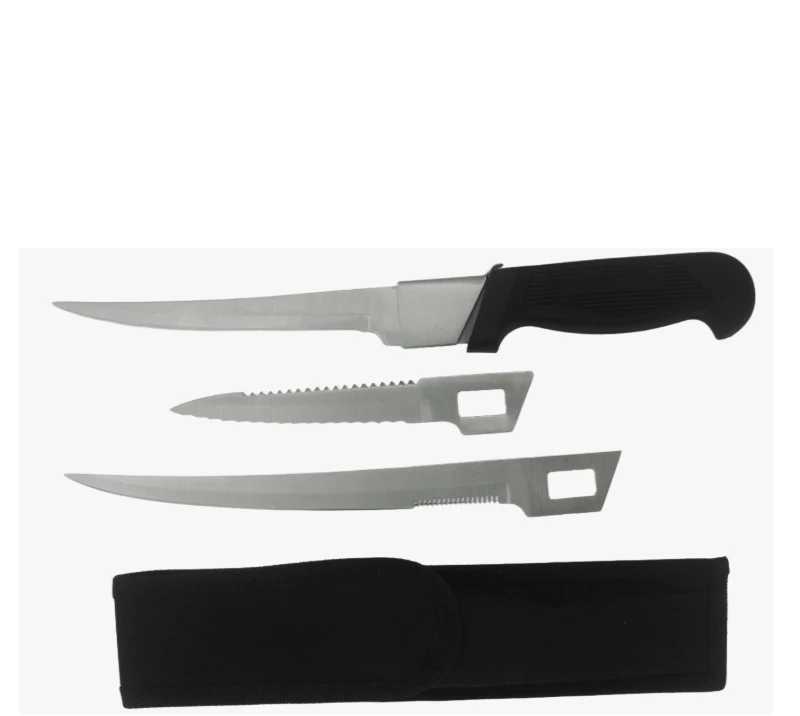 FK4 3PCS Interchangeable Blade Fillet Knife with Sheath, Stainless Steel Fishing Knife for Outdoor