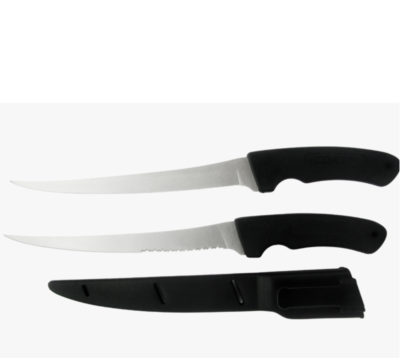 FK2 2-Piece Stainless Steel Fillet Knife Set with Sheath, Smooth & Serrated Blades Fishing Knives