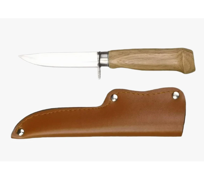 FK35A 3Cr13 Stainless Steel Blade Outdoor Knife, Rubber Wood Handle with Leather Sheath
