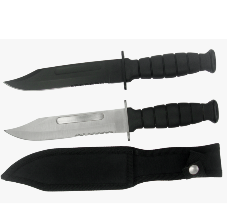 FK16 2-Piece Outdoor Survival Knife Set with Sheath, Stainless Steel Serrated Camping  Knives