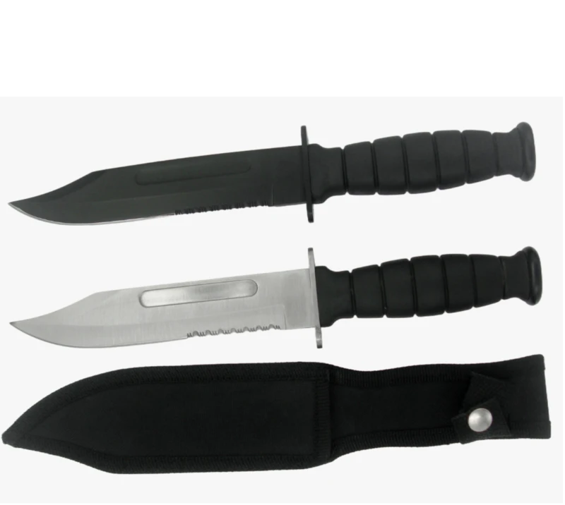FK16 2-Piece Outdoor Survival Knife Set with Sheath, Stainless Steel Serrated Camping  Knives