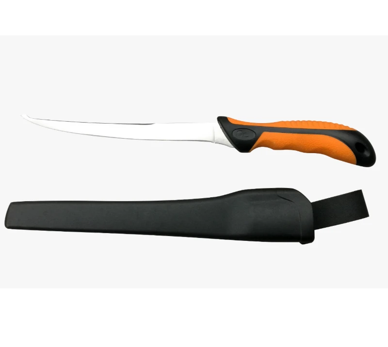 FK208 3CR13 Stainless Steel Curved Fillet Knife with PP+TPR Sheath, Stainless Steel Fishing Boning T