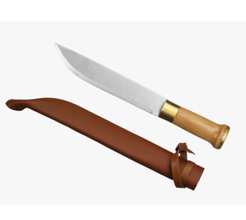 FK87 Wood Handle Fixed Blade Knife with Leather Sheath, Stainless Steel Outdoor Hunting Tool