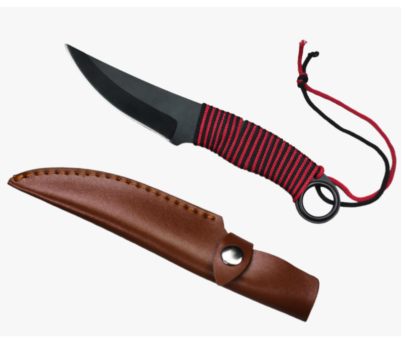 FK276 Fixed Blade Hunting Knife with Curved Blade & Paracord Wrapped Handle and PU Sheath