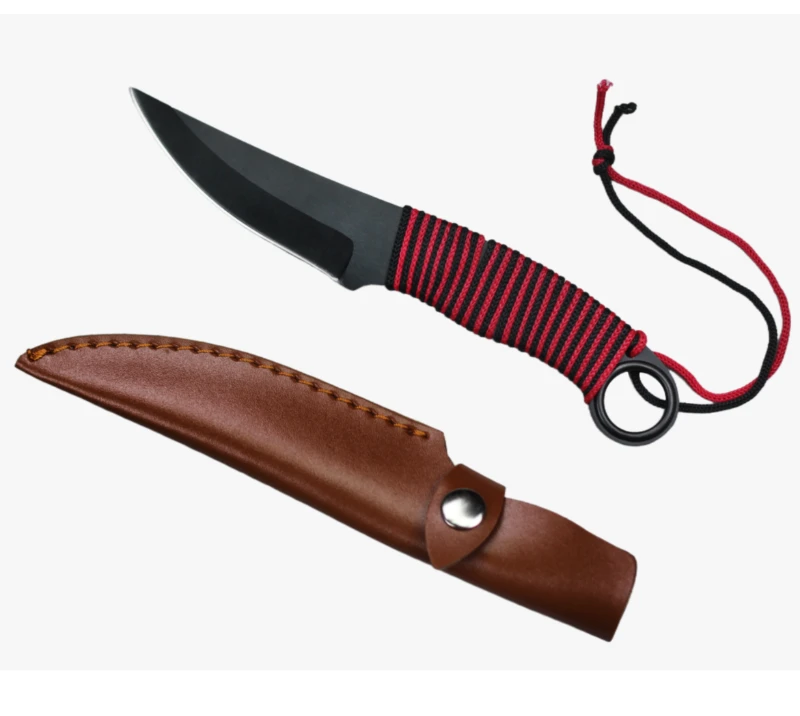 FK276 Fixed Blade Hunting Knife with Curved Blade & Paracord Wrapped Handle and PU Sheath