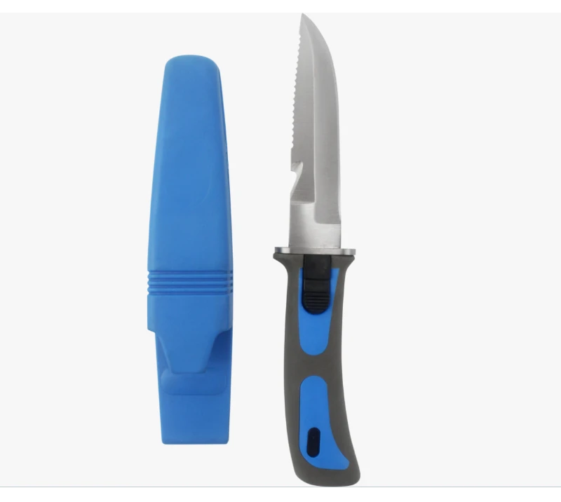 S1005 Blue-Gray Handle Serrated Blade Fishing Knife with Sheath