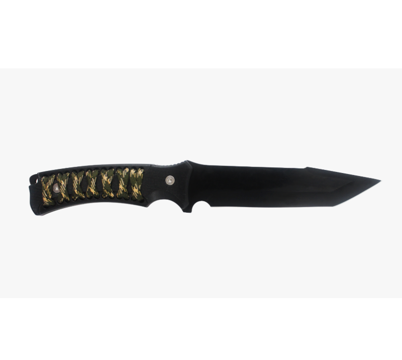 S1014 Straight Blade Gut Hook Hunting Knife, Camo Paracord Outdoor Survival Knife