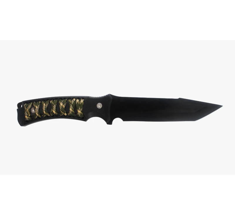 S1014 Straight Blade Gut Hook Hunting Knife, Camo Paracord Outdoor Survival Knife