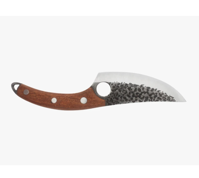 S1010 Stone-Washed Blade Wood Handle Karambit Knife with Finger Ring