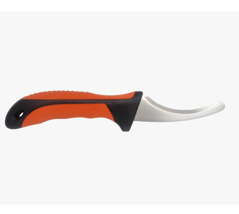 S1006 Curved Skinning Knife with Orange-Black TPR Handle, Stainless Steel Outdoor Boning Knife