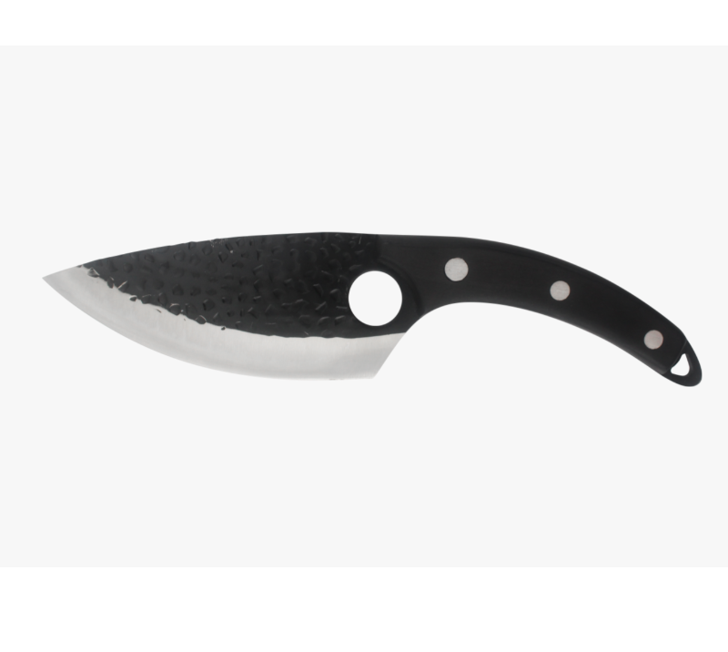 S1008 Stone-Washed Blade Black Handle Karambit Knife with Finger Ring
