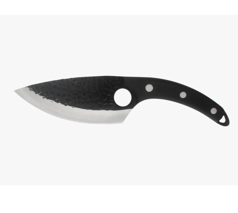 S1008 Stone-Washed Blade Black Handle Karambit Knife with Finger Ring