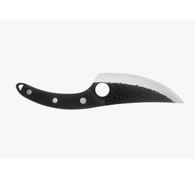 S1009 Stone-Washed Blade Black Handle Karambit Knife with Finger Ring