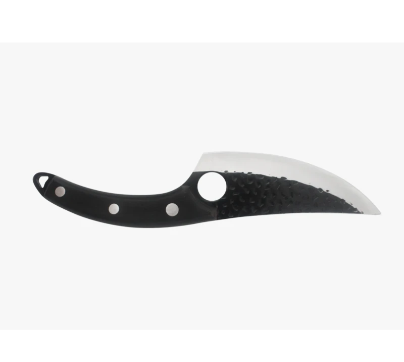 S1009 Stone-Washed Blade Black Handle Karambit Knife with Finger Ring