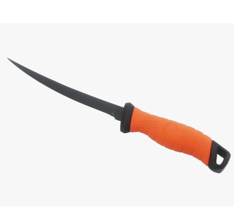S2027 Orange Handle Curved Blade Fillet Knife, Stainless Steel Fishing Knife with Non-slip Grip