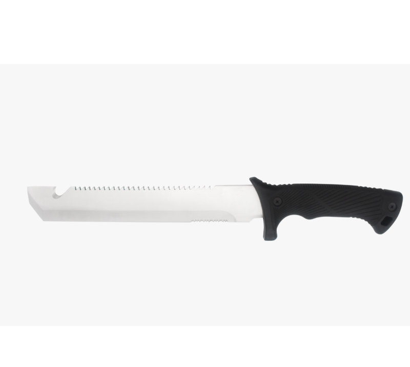 S1020 Multi-function Outdoor Survival Fixed Blade Knife, Serrated Edge with Bottle Opener, Black Non