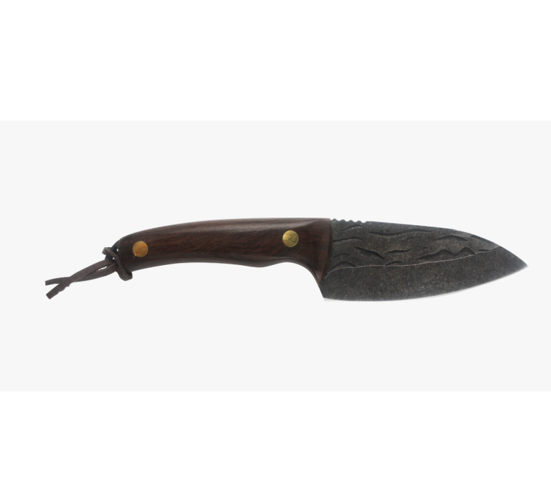 S1030 Rustic Hammered Finish Skinning Knife, wood Handle Survival Tool for Camping & Outdoor