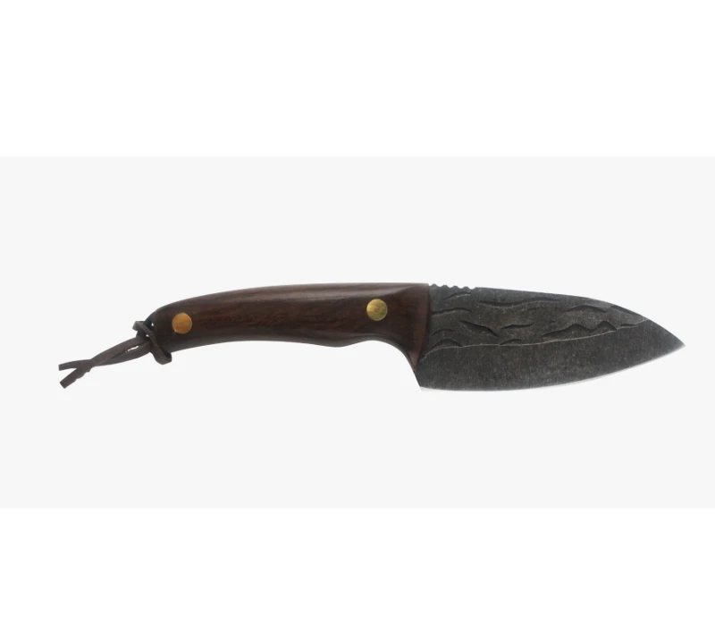 S1030 Rustic Hammered Finish Skinning Knife, wood Handle Survival Tool for Camping & Outdoor