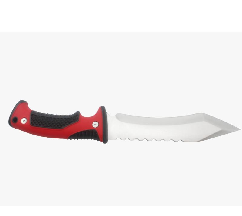 S1017 Red Handle Outdoor Survival Fixed Blade Knife, Serrated Edge Camping Hunting Knife with Rubber