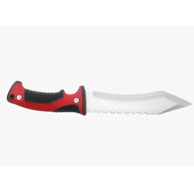 S1017 Red Handle Outdoor Survival Fixed Blade Knife, Serrated Edge Camping Hunting Knife with Rubber