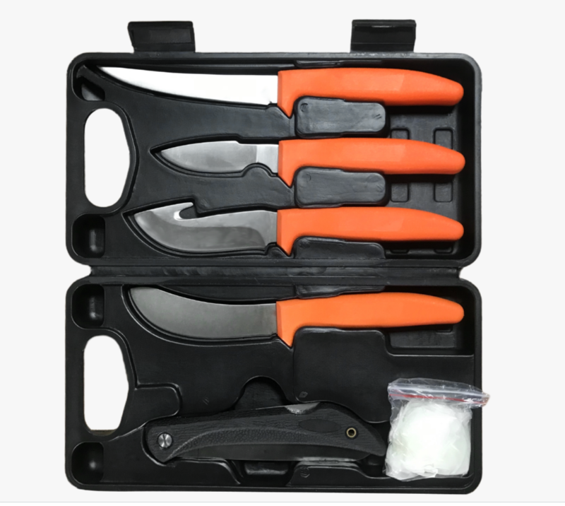 FKS26-08B  7PCS Hunting Fishing Knife Set with Hard Case, Fillet Boning Gut Hook Pocket Knife Kit